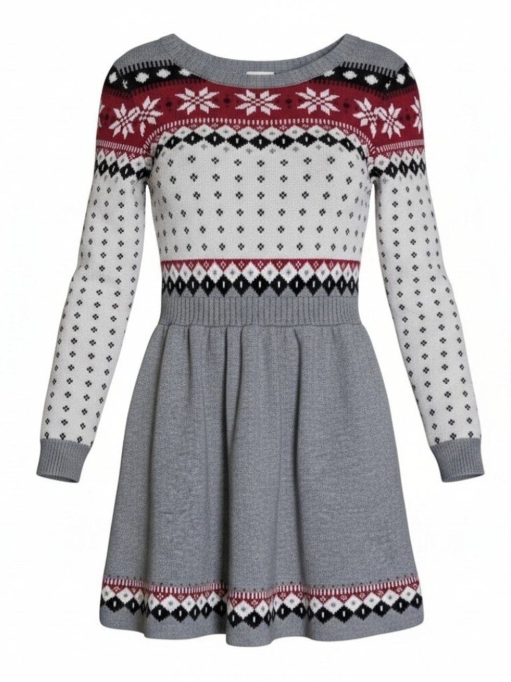 Gymboree Girls 8 Cozy Grey & Red Fair Isle Knit Holiday Sweater Dress